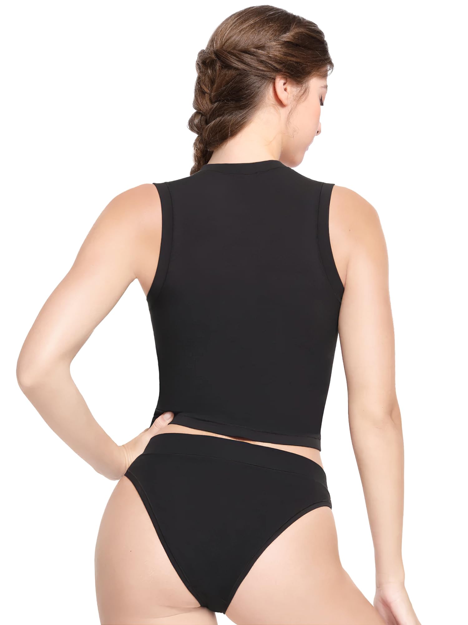 YIANNA Women's Sleeveless Tops Crew Neck Cotton Slim Fit T Shirts Basic Tee Sexy Going Out Crop Top