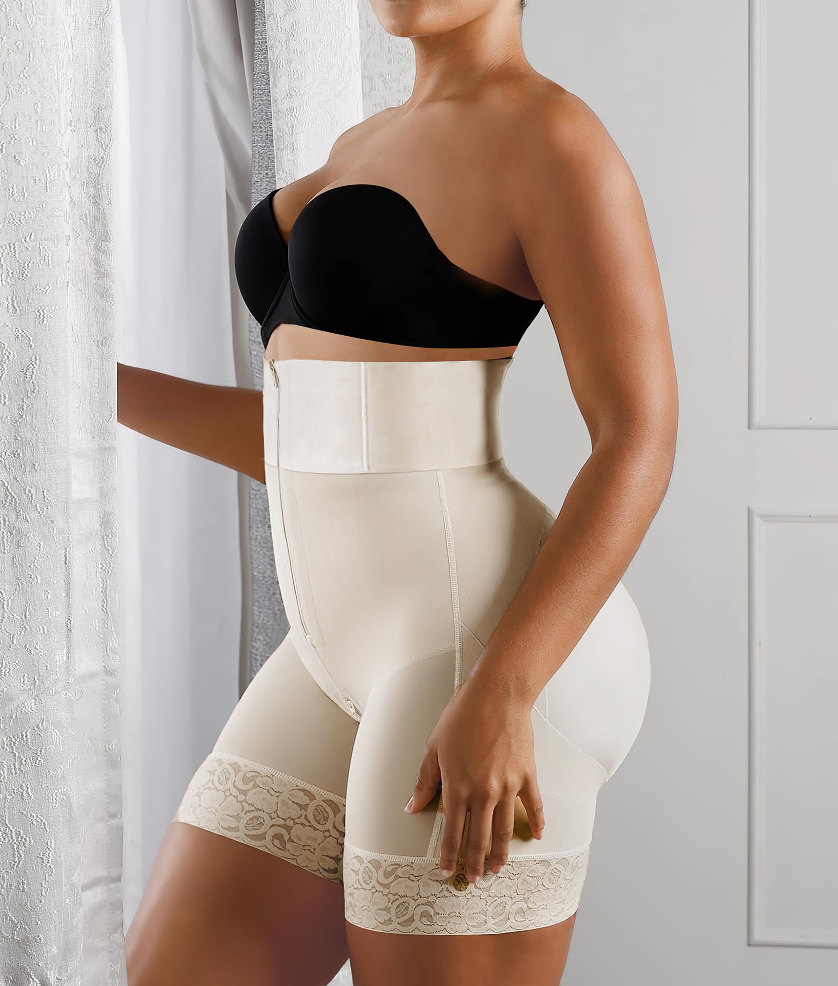 YIANNA Shapewear for Women Tummy Control Strapless Fajas Colombianas Body Shaper Shorts Butt Lifter with Zipper Crotch
